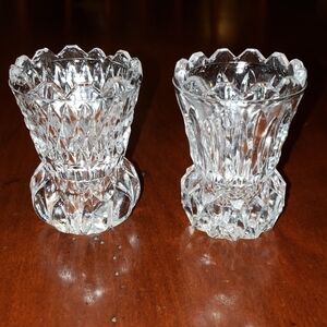 Vintage Salt Cellars or Toothpick Holders Pressed Glass Mid Century Pair of 2